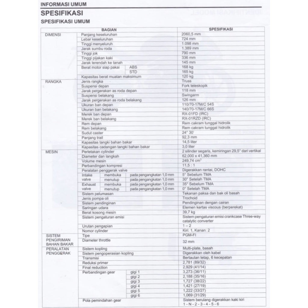 HONDA CBR 250RR CBR250RR MC51 (2017-2023) SERVICE WORKSHOP MANUAL + PARTS CATALOGUE + OWNER'S MANUAL - BAHASA INDONESIA - Image 8