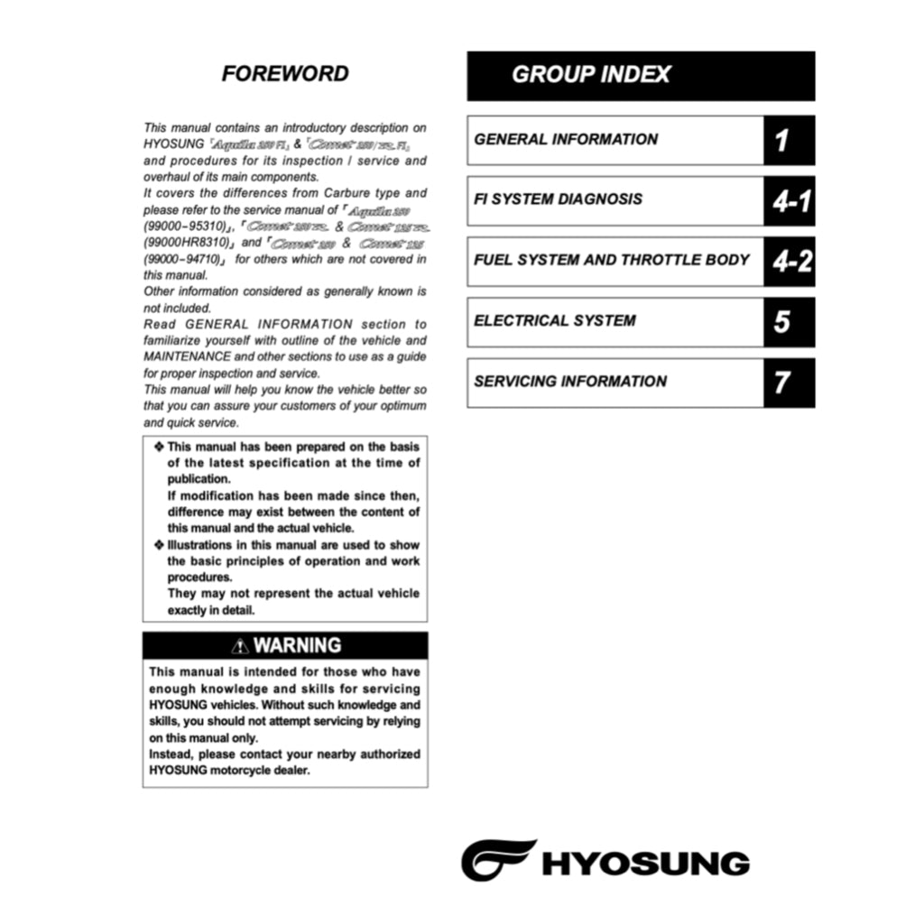NAZA BLADE / HYOSUNG COMET 250R FI (2012-2018) SERVICE WORKSHOP MANUAL + OWNER'S MANUAL - Image 3