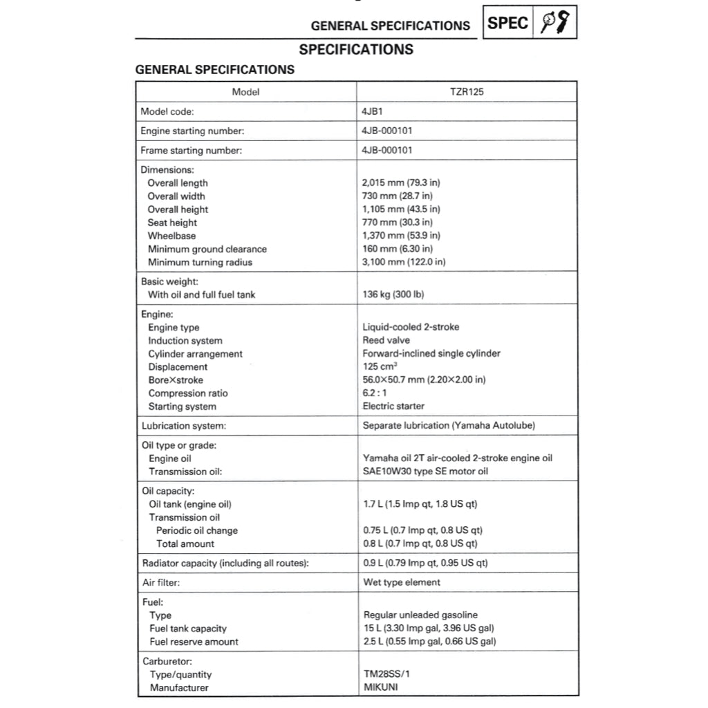 YAMAHA TZR125 (1987-1996) SERVICE WORKSHOP MANUAL + PARTS CATALOGUE + OWNER'S MANUAL - Image 7