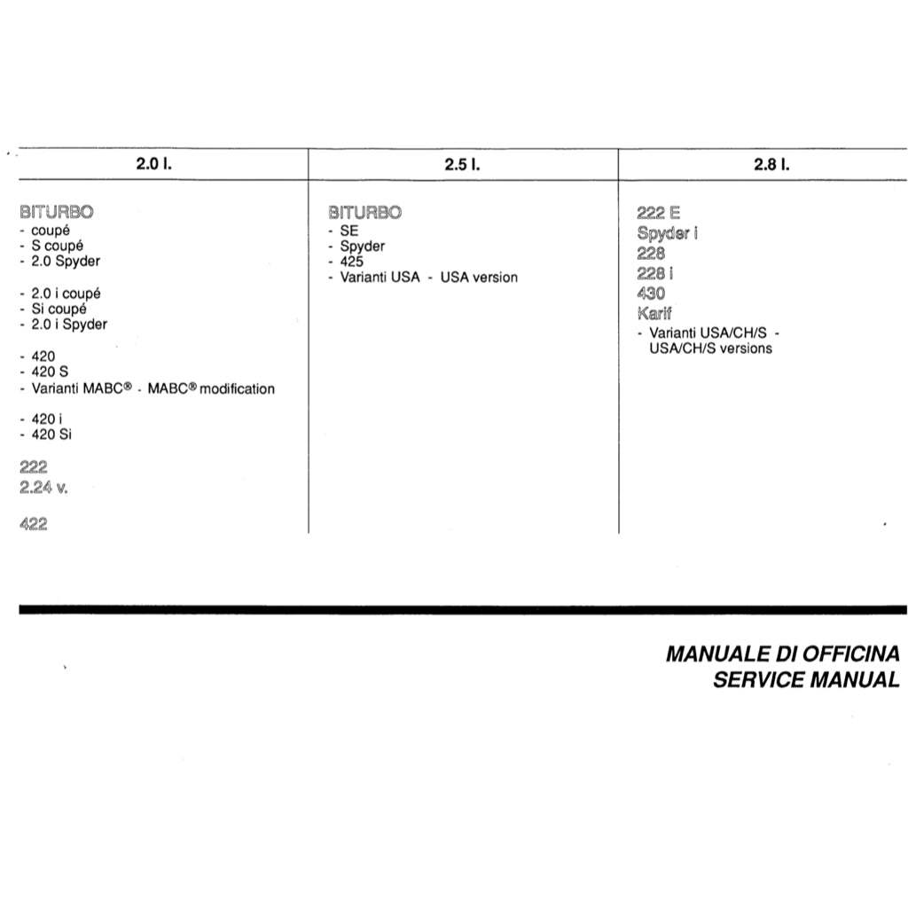 MASERATI BITURBO 222/228/420/422/425 (1981-1994) SERVICE WORKSHOP MANUAL + PARTS CATALOGUE - Image 8