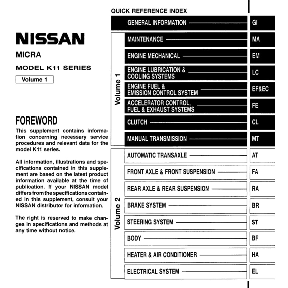 NISSAN MICRA K11 (1992-2003) SERVICE WORKSHOP MANUAL - Image 3