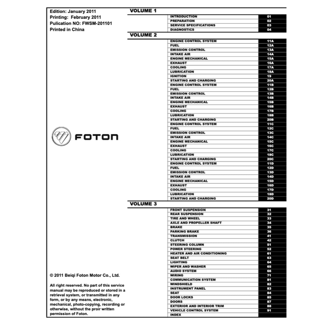 FOTON VIEW C2 (2011-2016) SERVICE WORKSHOP MANUAL - Image 3