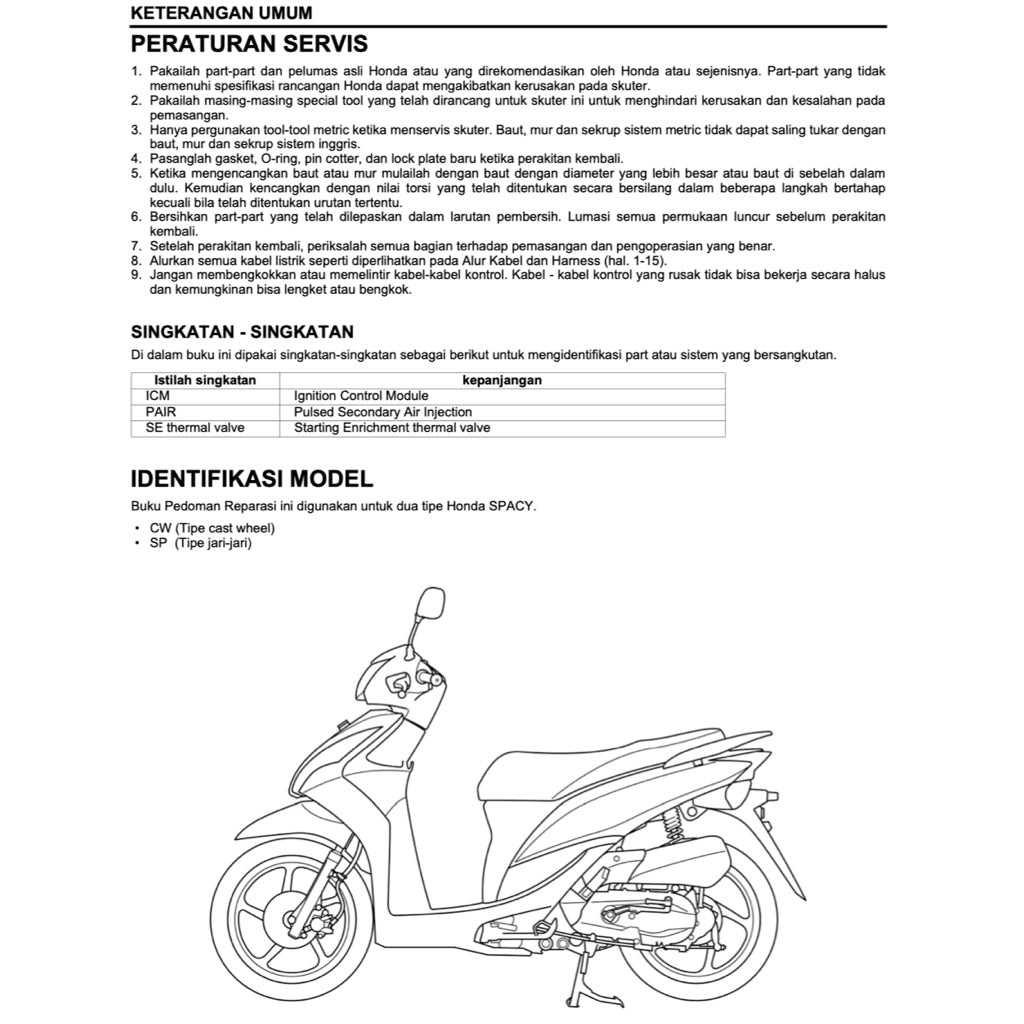 HONDA SPACY 110 NSC110 (2011-2018) SERVICE WORKSHOP MANUAL+PARTS CATALOGUE+OWNER MANUAL - BAHASA INDONESIA - Image 4