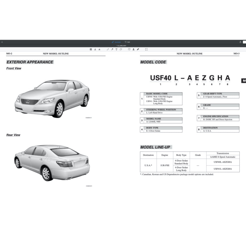 LEXUS LS460(L) (2007-2017) SERVICE WORKSHOP MANUAL - Image 9