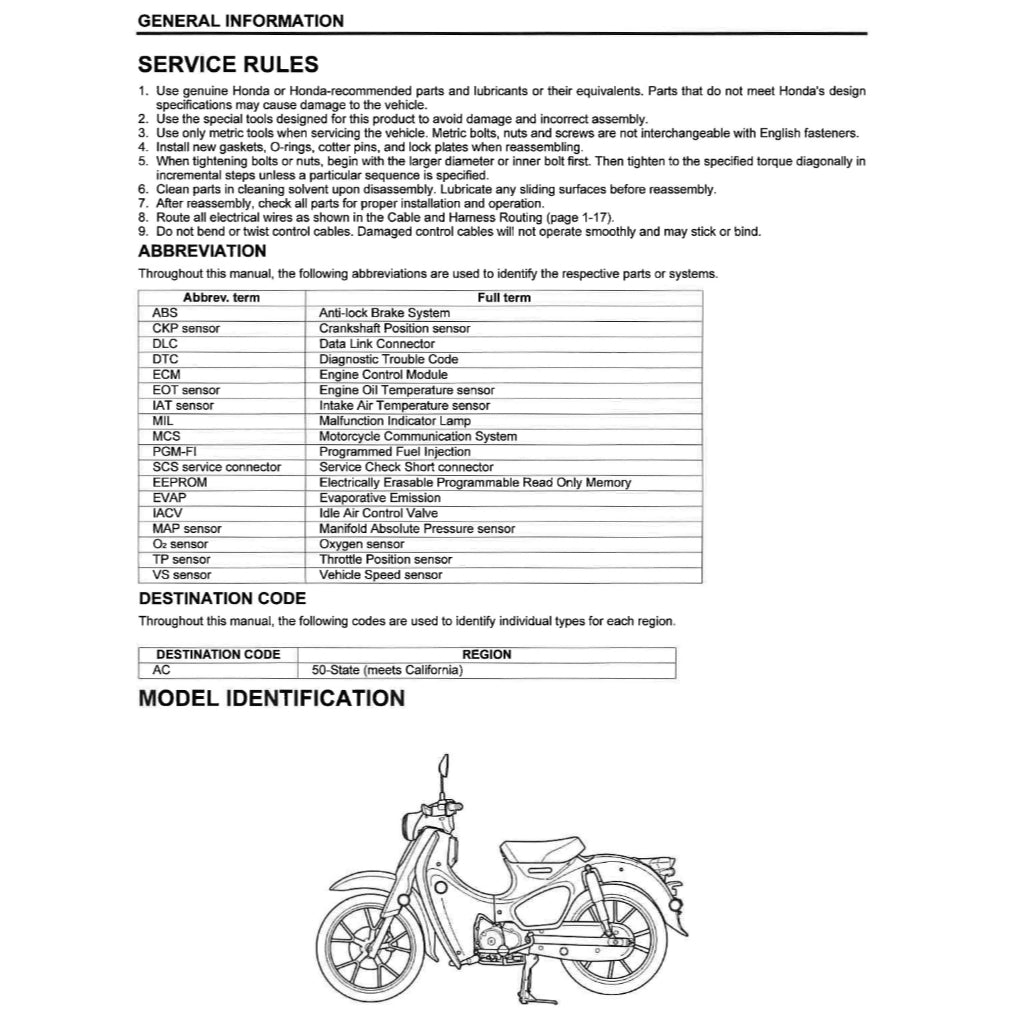 HONDA C125 SUPER CUB (2019+) SERVICE WORKSHOP MANUAL + PARTS CATALOGUE + OWNER'S MANUAL - Image 9