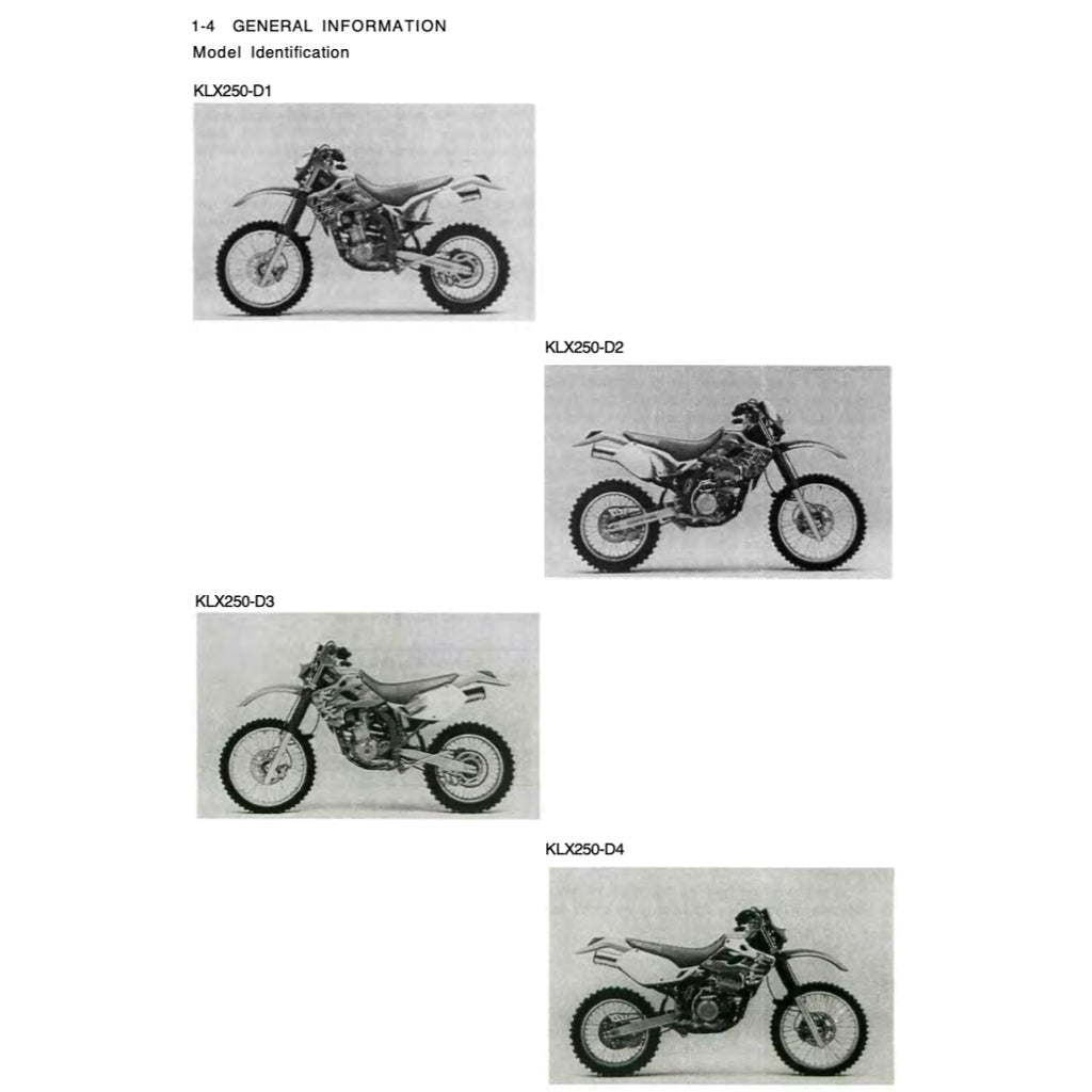 KAWASAKI KLX250 KLX 250 (1993-2007) SERVICE WORKSHOP MANUAL + PARTS CATALOGUE - Image 4