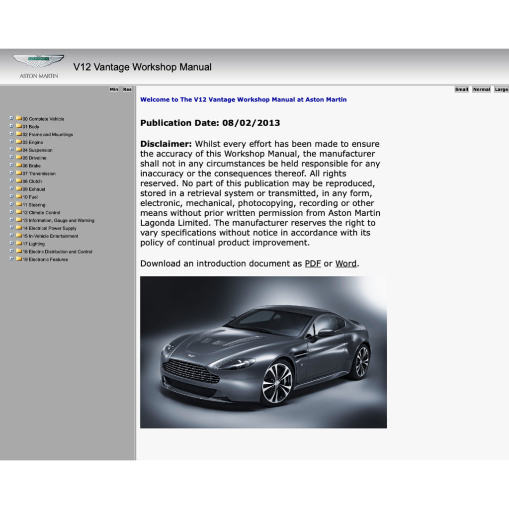 ASTON MARTIN V12 VANTAGE (2009-2018) SERVICE WORKSHOP MANUAL - Image 3