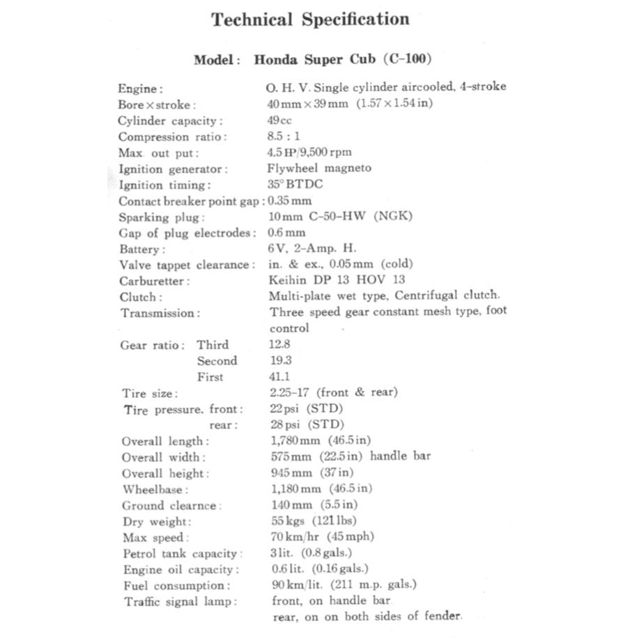 HONDA SUPER CUB C100 (1958-1967) SERVICE WORKSHOP MANUAL + PARTS CATALOGUE + OWNER'S MANUAL - Image 4