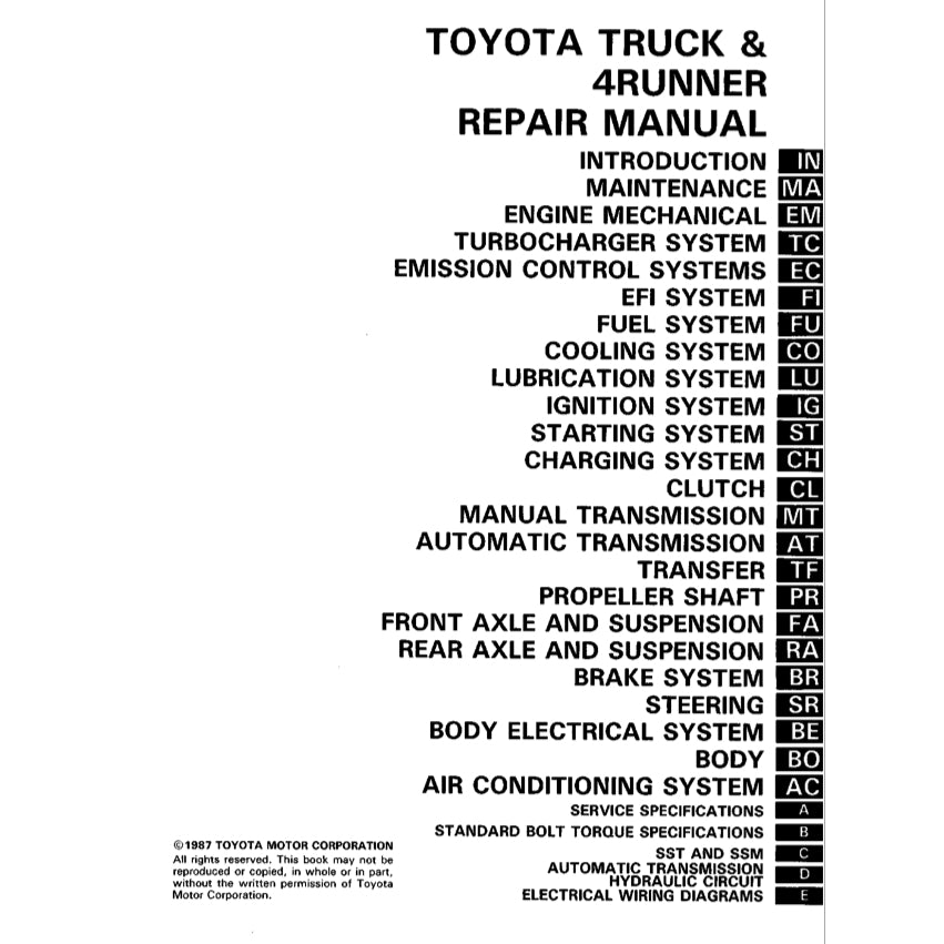 TOYOTA 4RUNNER N60 (1984-1989) SERVICE WORKSHOP MANUAL - Image 3