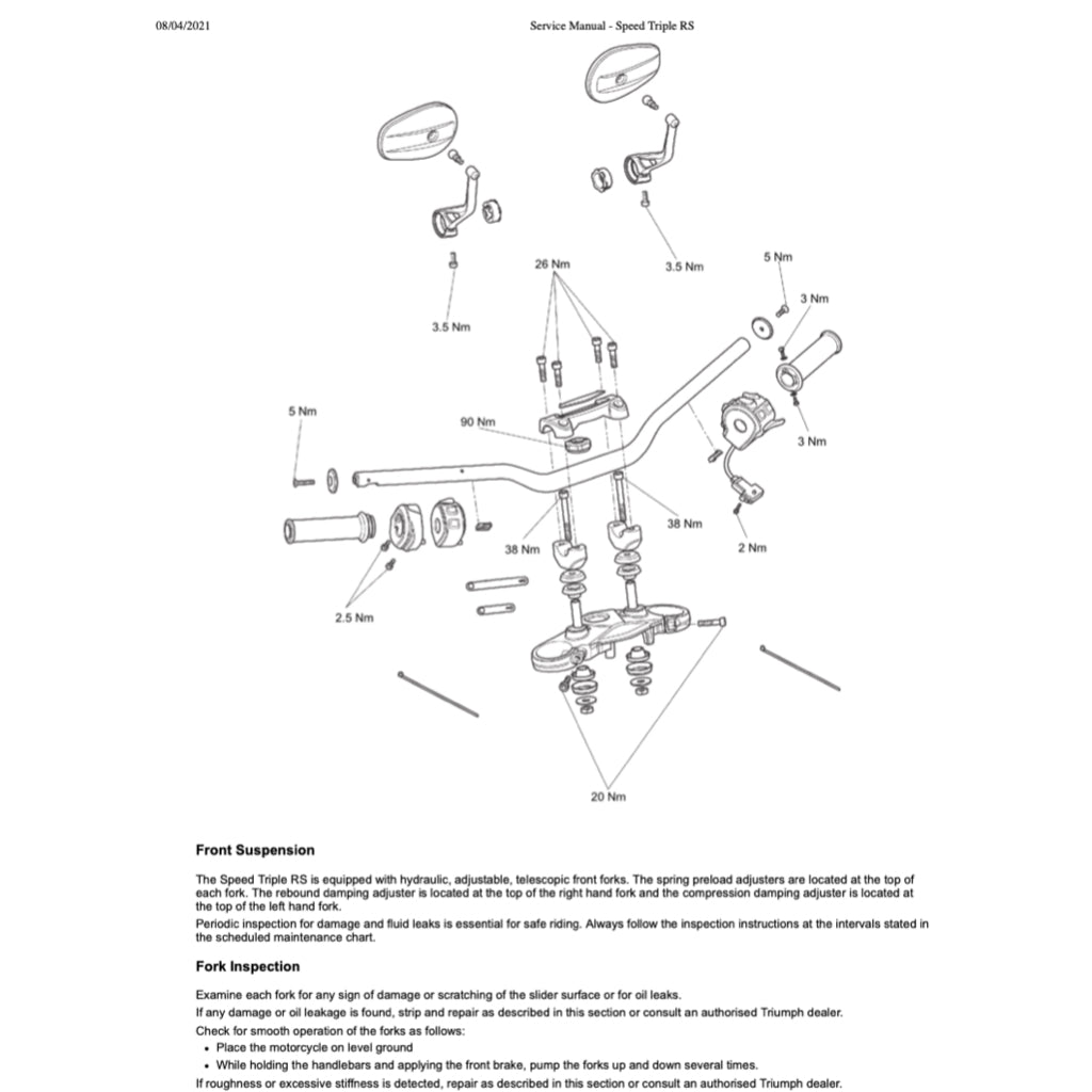 TRIUMPH SPEED TRIPLE 1050 RS (2018-2020) SERVICE MANUAL + OWNER'S MANUAL - Image 12