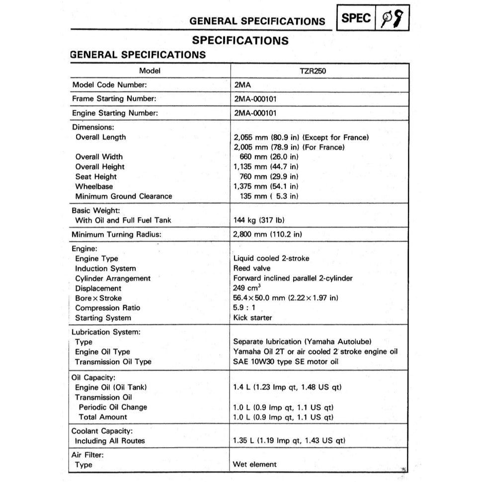 YAMAHA TRZ250 2MA 3MA (1986-1995) SERVICE WORKSHOP MANUAL + PARTS CATALOGUE +OWNER'S MANUAL ENGLISH/JAPANESE - Image 5