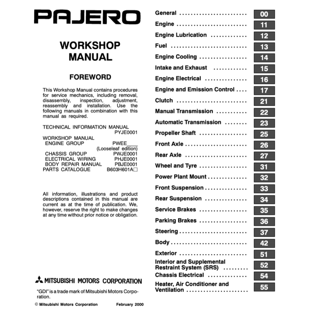 MITSUBISHI PAJERO III V60 (1999-2006) SERVICE WORKSHOP MANUAL - Image 3