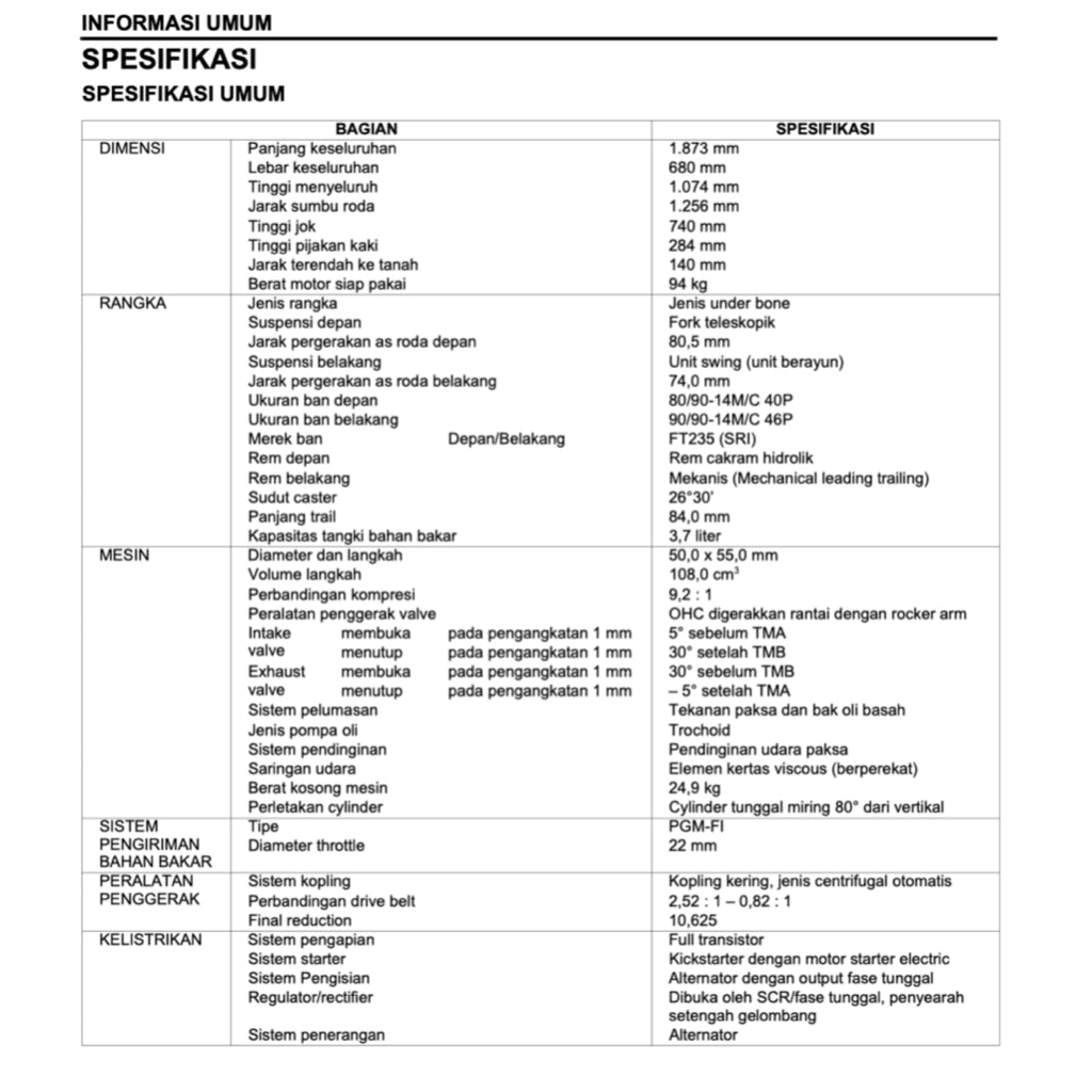 HONDA BEAT 110 PGM-FI (2012-2020) SERVICE WORKSHOP MANUAL + PARTS CATALOGUE + OWNER'S MANUAL - BAHASA INDONESIA - Image 4
