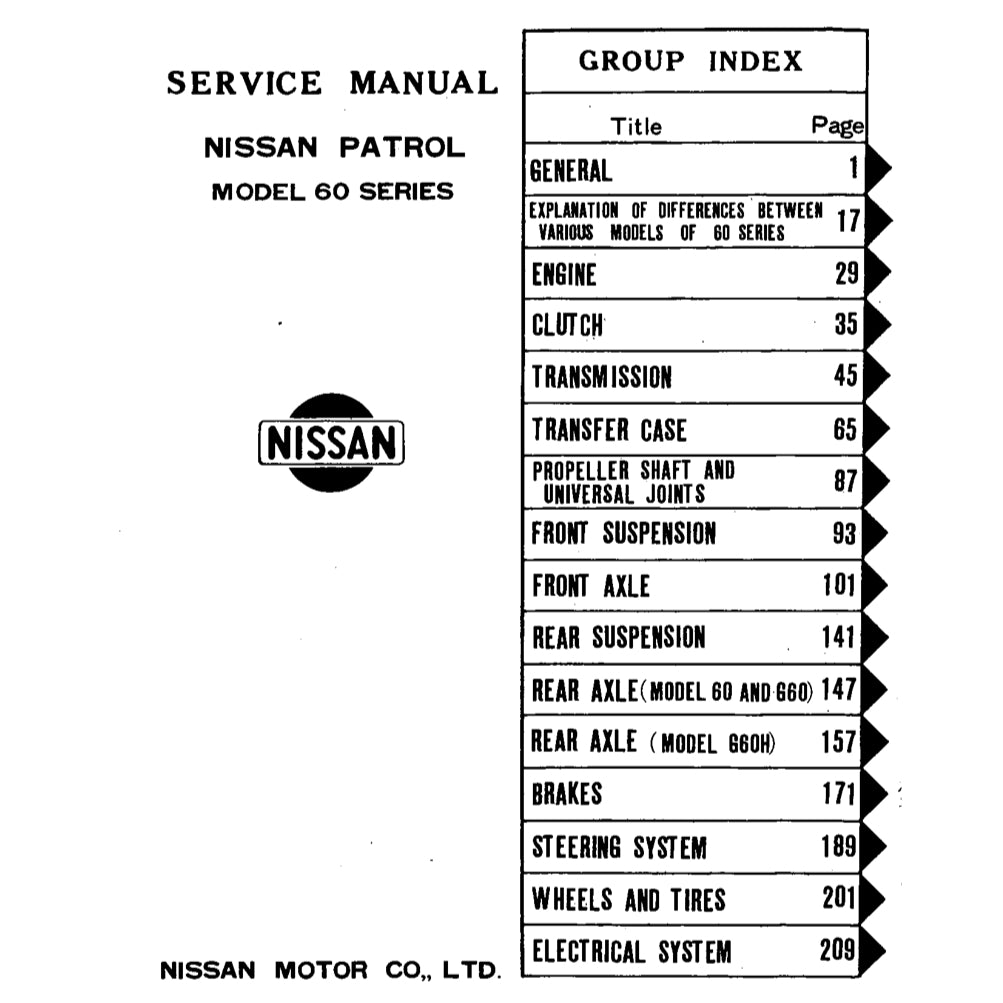NISSAN PATROL 60 SERIES (1960-1980) SERVICE WORKSHOP MANUAL - Image 3