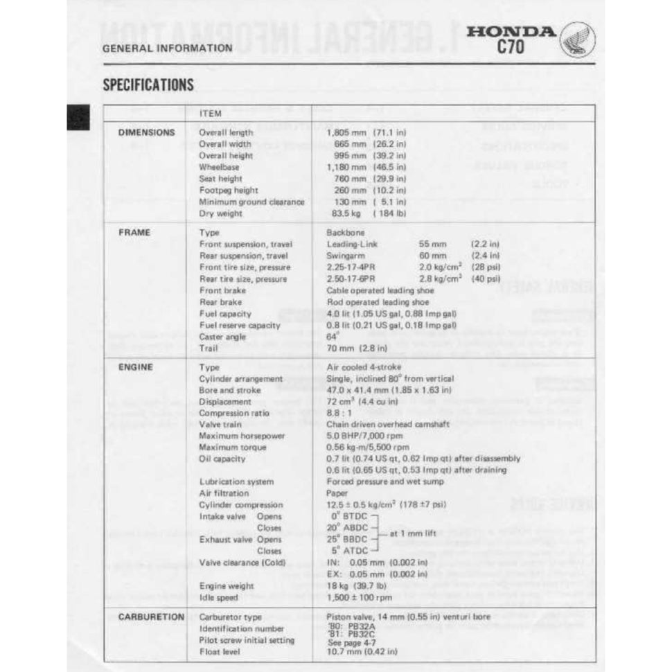 HONDA CUB70 C70 (1970-1991) SERVICE WORKSHOP MANUAL + PARTS CATALOGUE + OWNER'S MANUAL - Image 4