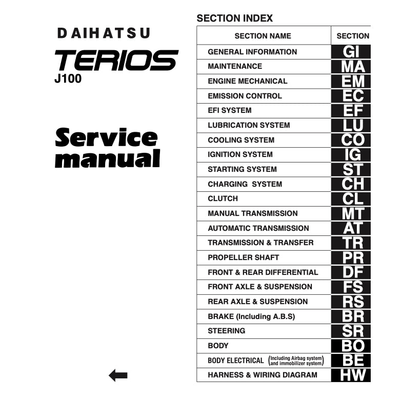 DAIHATSU TERIOS J100 (1997-2006) SERVICE WORKSHOP MANUAL - Image 3