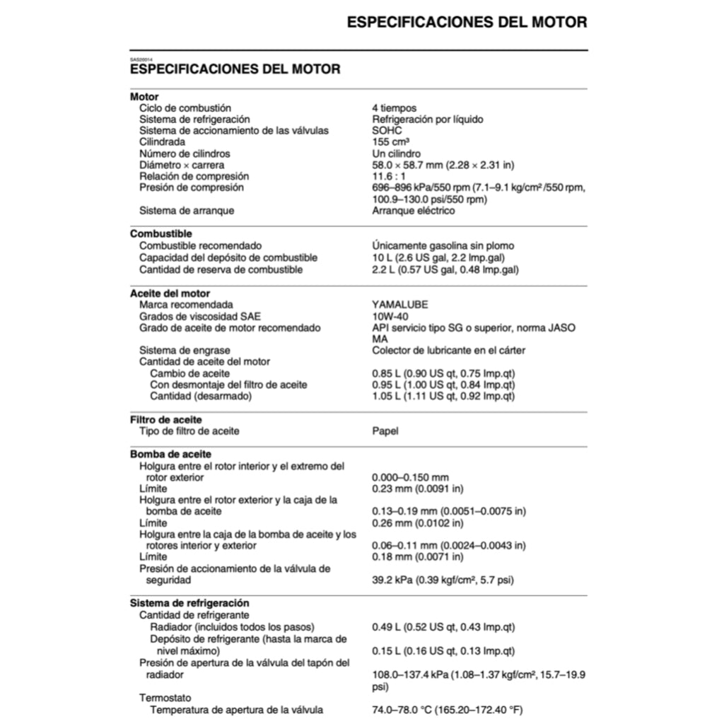 YAMAHA MT-15 (2019+) SERVICE WORKSHOP MANUAL (SPANISH LANGUAGE) + PARTS CATALOGUE + OWNER'S MANUAL - Image 4