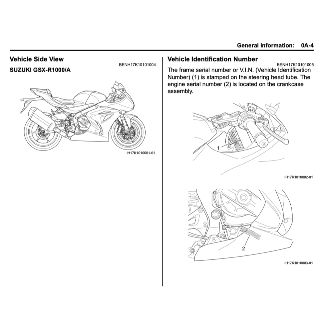 SUZUKI GSXR1000 L7 A/R (2017-2022) SERVICE WORKSHOP MANUAL + PARTS CATALOGUE + OWNER'S MANUAL - Image 5