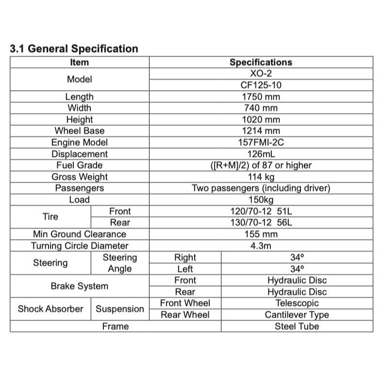 CFMOTO PAPIO XO-2 TRAIL (2024+) SERVICE WORKSHOP MANUAL + OWNER'S MANUAL - Image 4