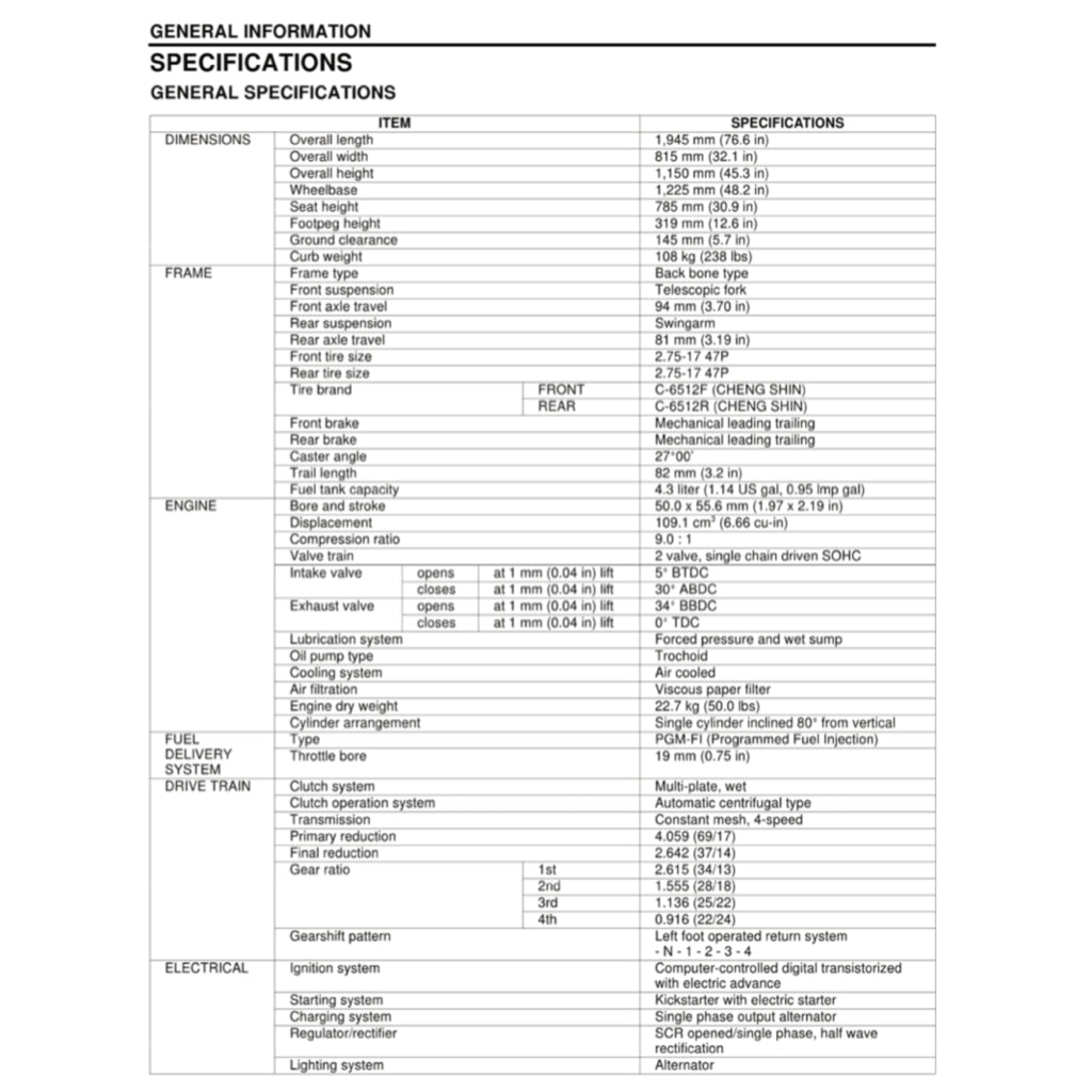 HONDA DREAM EX5 FI 110i (2013-2018) SERVICE WORKSHOP MANUAL + PARTS CATALOGUE + OWNER'S MANUAL - Image 4