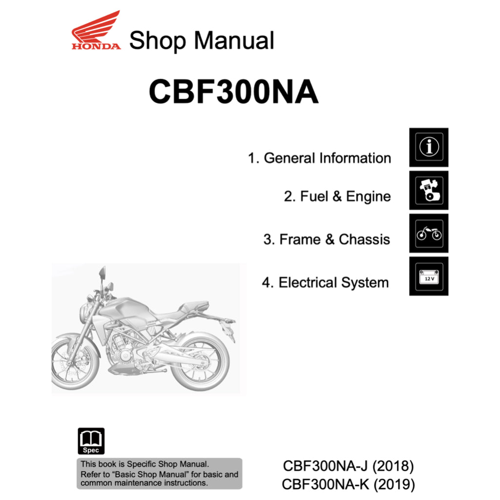 HONDA CBF300 / CB300R (2018+) SERVICE WORKSHOP MANUAL + PARTS CATALOGUE + OWNER'S MANUAL - Image 3