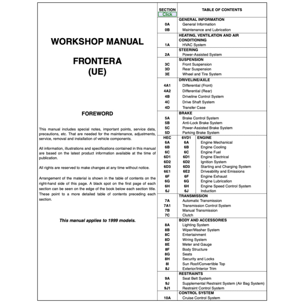 OPEL FRONTERA MK2 (1998-2005) SERVICE WORKSHOP MANUAL - Image 3