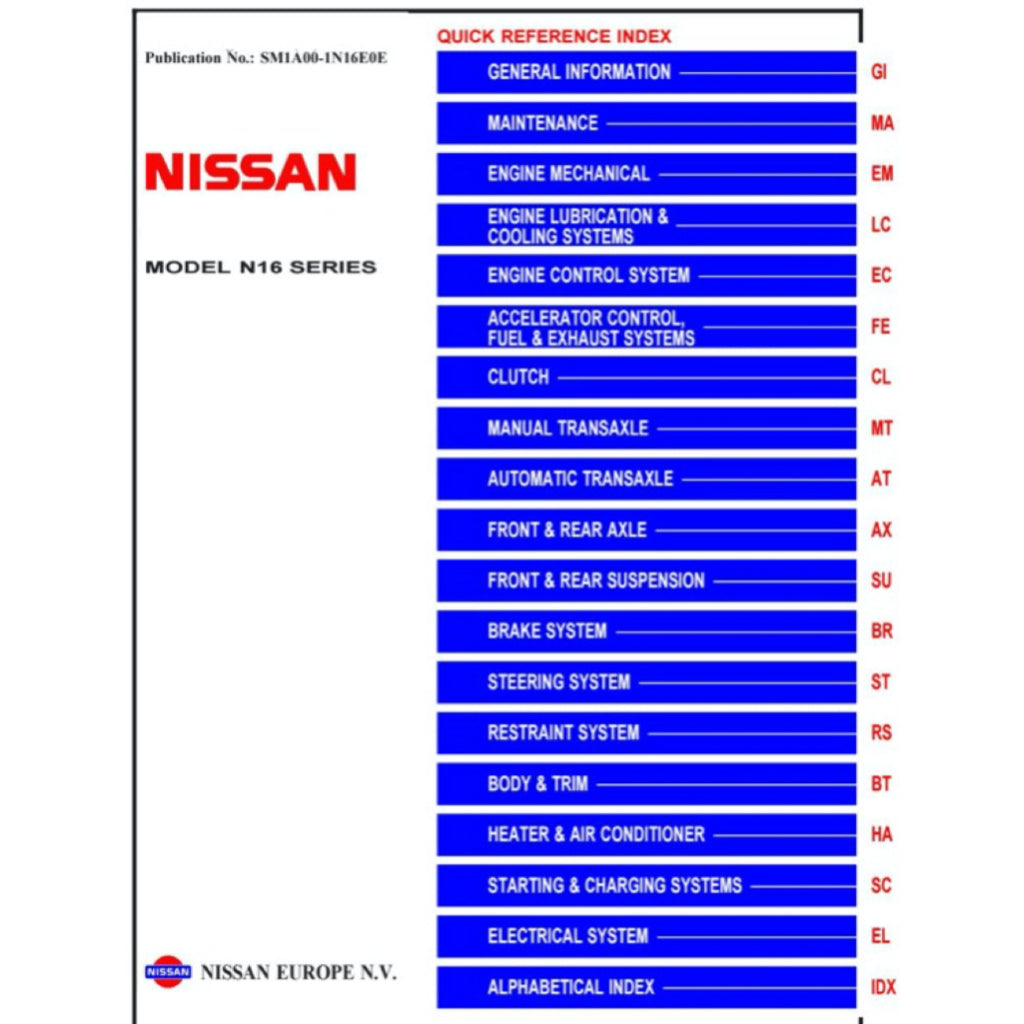 NISSAN SENTRA / SYLPHY N16 (2005-2012) SERVICE WORKSHOP MANUAL - Image 3