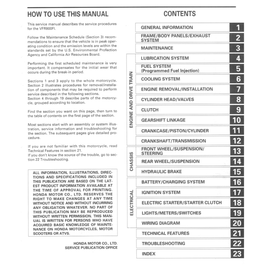 HONDA VFR800 Fi INTERCEPTOR (1997-2001) SERVICE WORKSHOP MANUAL + OWNER'S MANUAL - Image 3