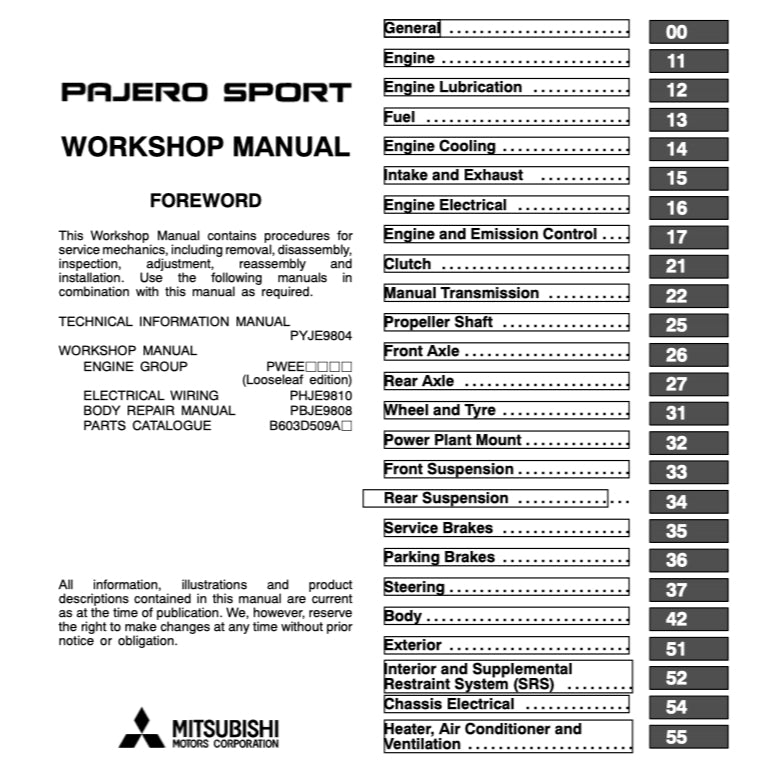 MITSUBISHI PAJERO SPORT (1996-2008) SERVICE WORKSHOP MANUAL - Image 3
