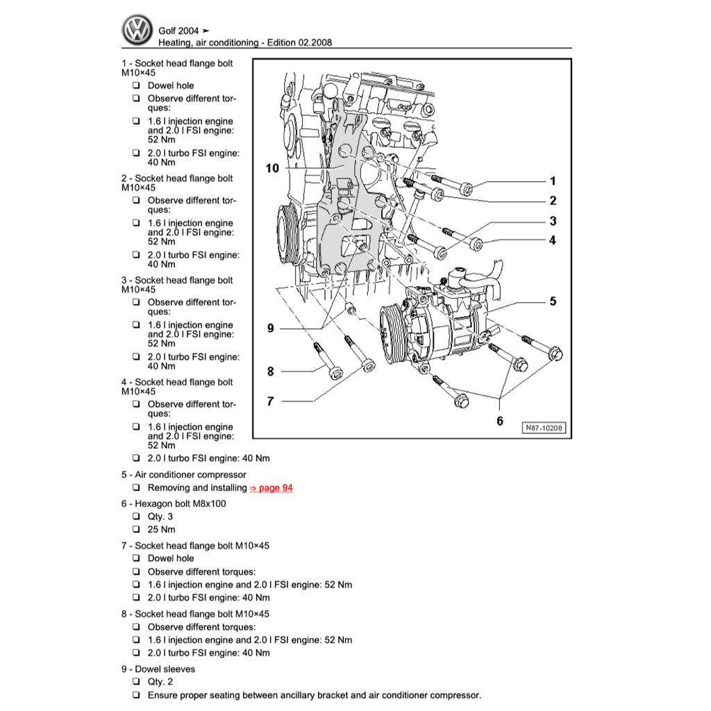 VW JETTA A5 (2005-2010) SERVICE WORKSHOP MANUAL - Image 10
