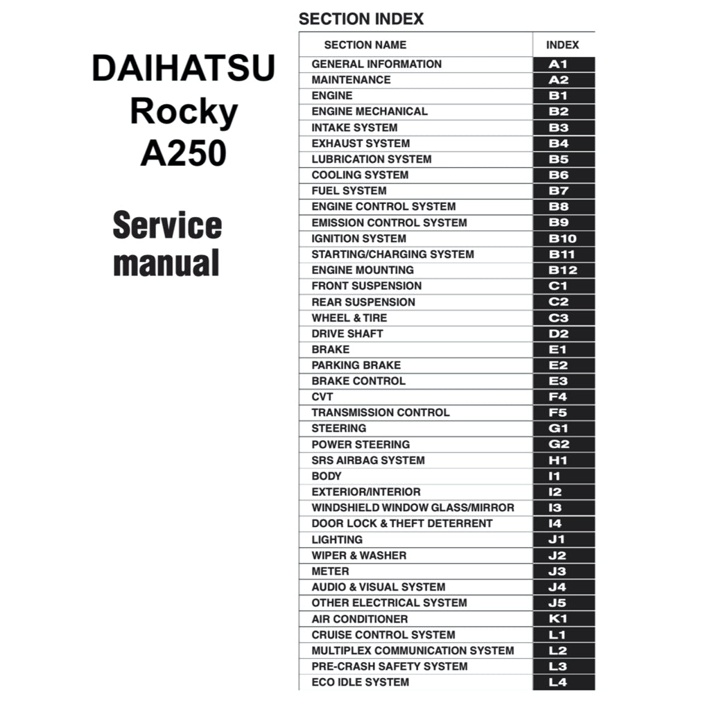 DAIHATSU ROCKY A250 (2021+) SERVICE WORKSHOP MANUAL - Image 3