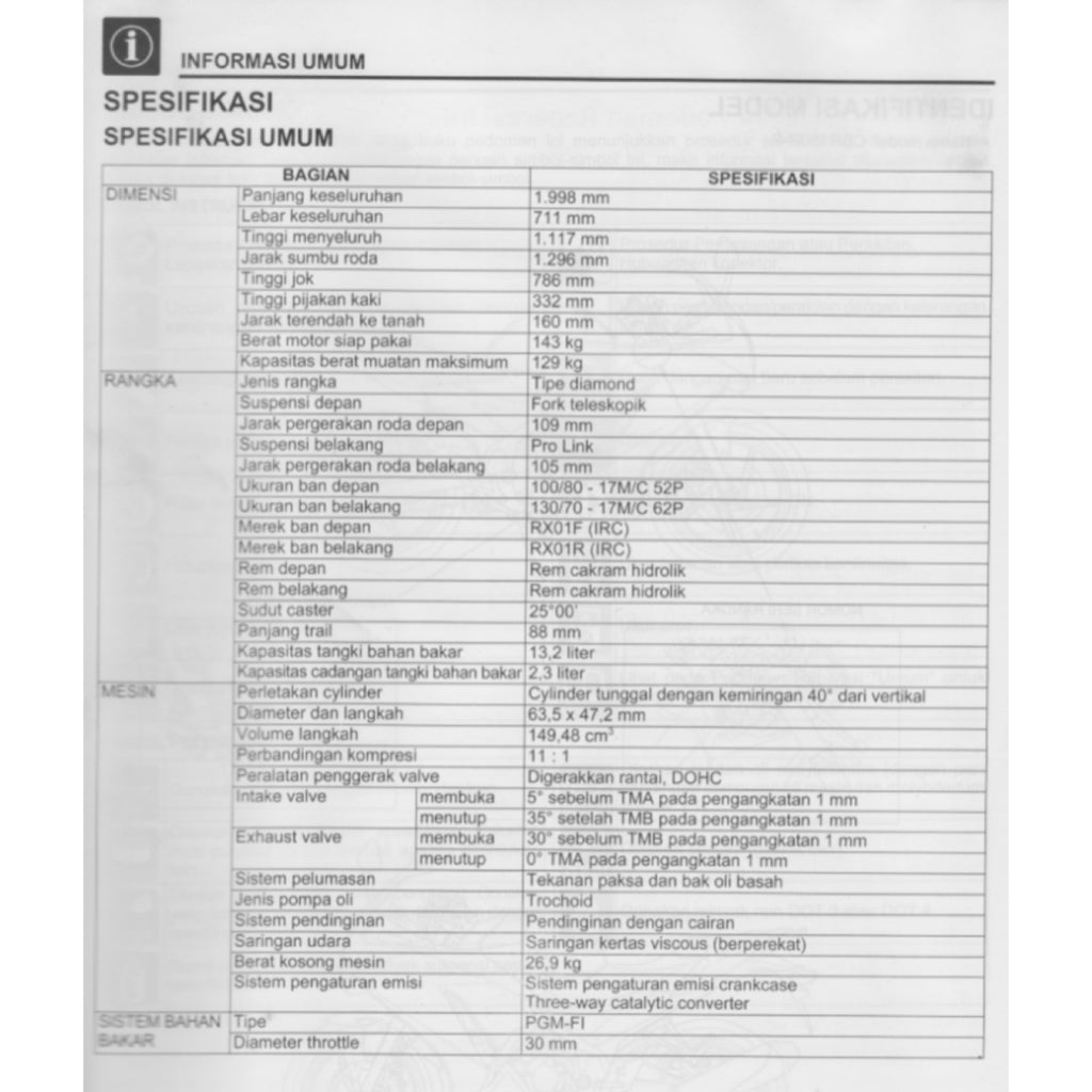 HONDA CBR150R (2015-2020) SERVICE WORKSHOP MANUAL + PARTS CATALOGUE + OWNER'S MANUAL - BAHASA INDONESIA - Image 9