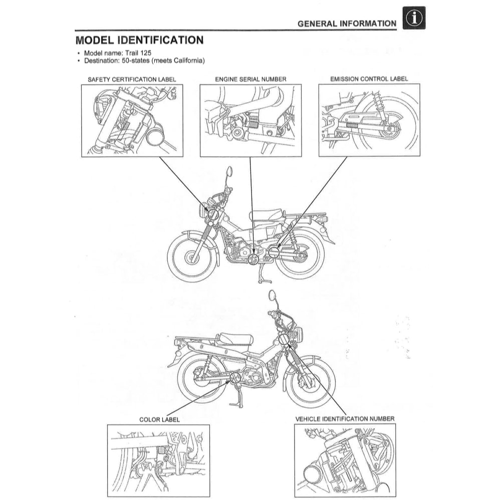 HONDA HUNTER CUB CT125 TRAIL 125A (2021+) SERVICE WORKSHOP MANUAL + PARTS CATALOGUE + OWNER MANUAL - Image 4