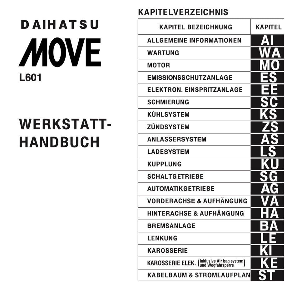 DAIHATSU MOVE L601 GERMAN LANGUAGE EDITION (1995-1998) SERVICE WORKSHOP MANUAL - Image 3