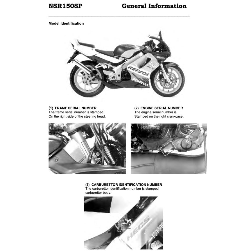 HONDA NSR 150SP (1997-2010) SERVICE WORKSHOP MANUAL + PARTS CATALOGUE + OWNER'S MANUAL - REPSOL REPLICA - Image 4