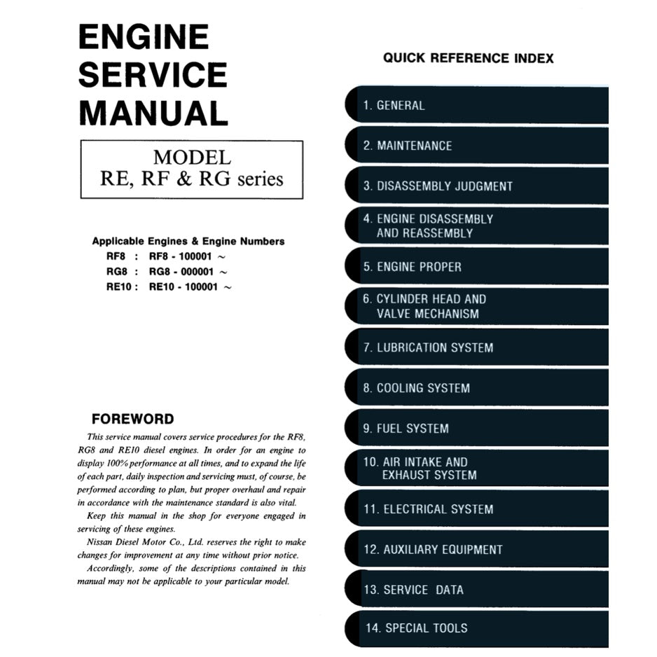 NISSAN UD DIESEL ENGINE RE10 / RF8 TC TD/ RG8 SERVICE REPAIR MANUAL - Image 3