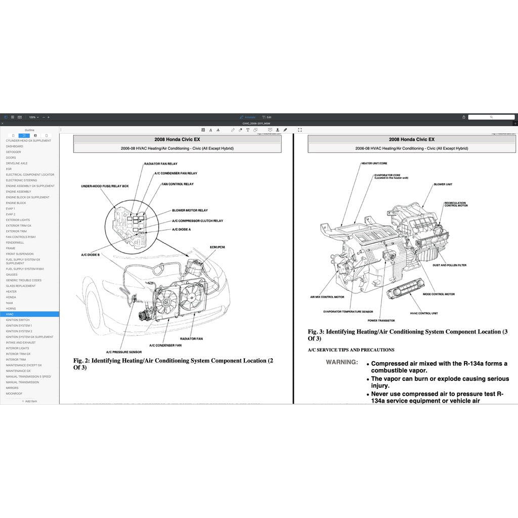 HONDA CIVIC 8 FD1 FD2, FD7, FA1, FG1, FG2, FA5, FN2 (2006-2011) SERVICE WORKSHOP MANUAL + PARTS CATALOGUE - Image 8