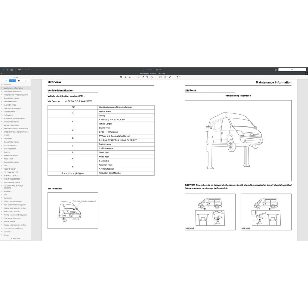 MAXUS V80 (2012-2023) SERVICE WORKSHOP MANUAL - Image 6