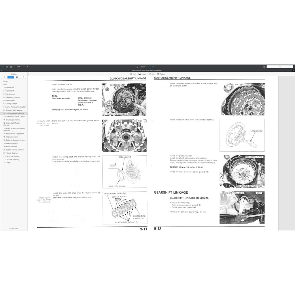 HONDA CBR600F4i (2001-2006) SERVICE WORKSHOP MANUAL + PARTS CATALOGUE + OWNER'S MANUAL - Image 7