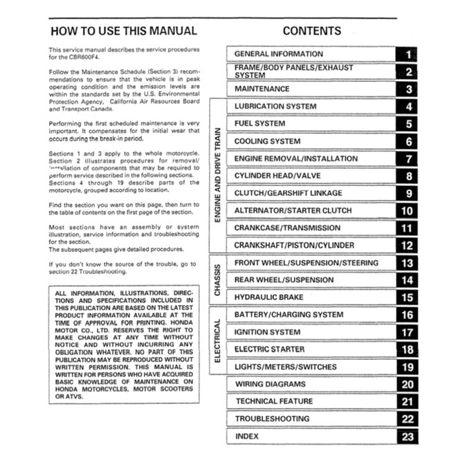 HONDA CBR600F4 (1999-2000) SERVICE WORKSHOP MANUAL + PARTS CATALOGUE + OWNER'S MANUAL - Image 3