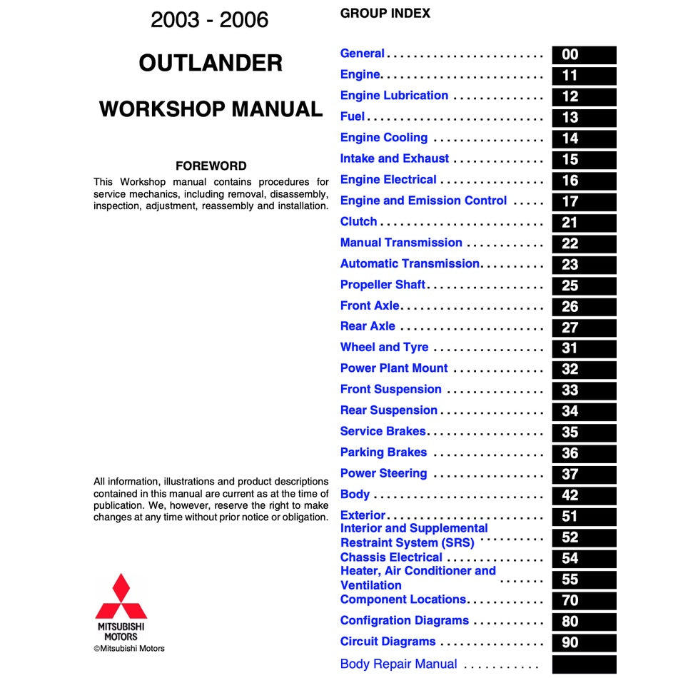 MITSUBISHI OUTLANDER I CU / AIRTREK (2003-2006) SERVICE WORKSHOP MANUAL - Image 3